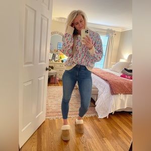 Peach Love California Hot Pink & Teal Leopard Print Sweater Size M